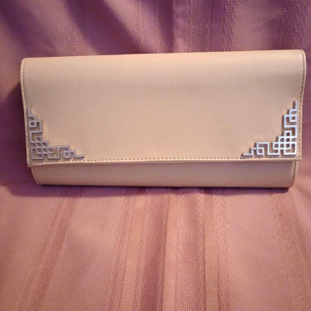 Kate Landry Cream Clutch with Silver Details